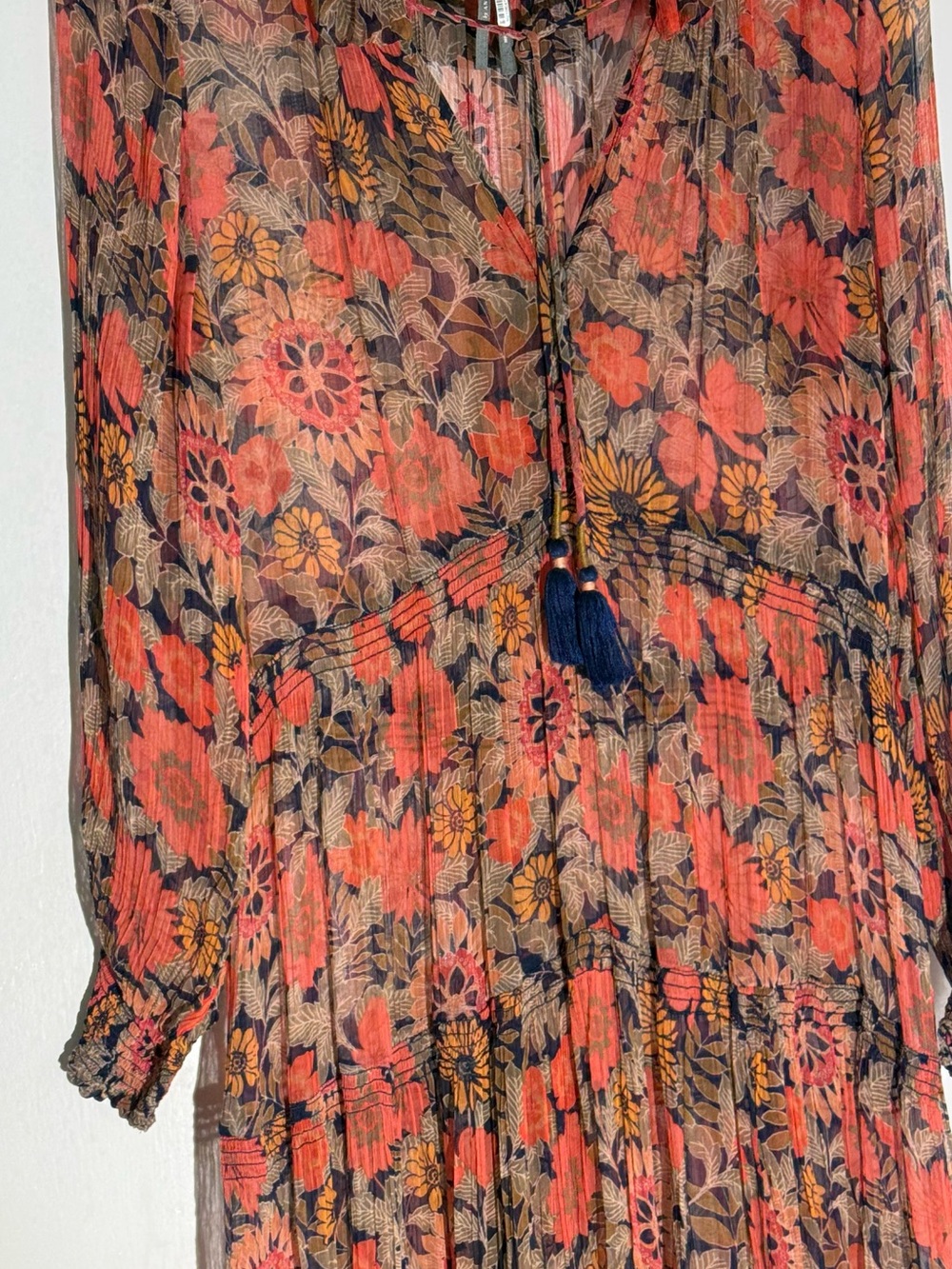 Anthropologie The Marais Printed Chiffon Maxi Dress in Red M Petite Boho Tiered - Picture 9 of 12